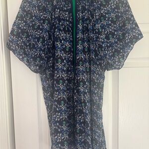 Rungolee Floral Silk Blouse in Blue and Green